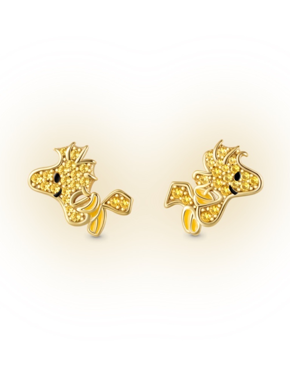 18K Gold / 925 Sterling Silver Peanuts Woodstock Yellow Gemstone Stud Earrings